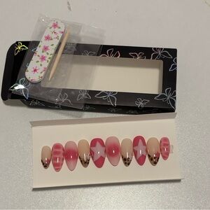 Pink and Gold Press-On Nails Set